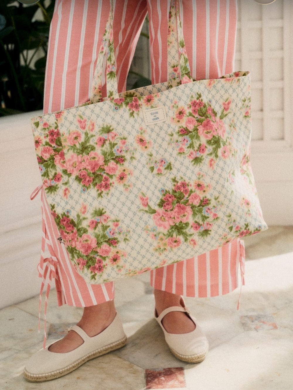 NWT Sezane x Andion Pink Floral Tote Bag